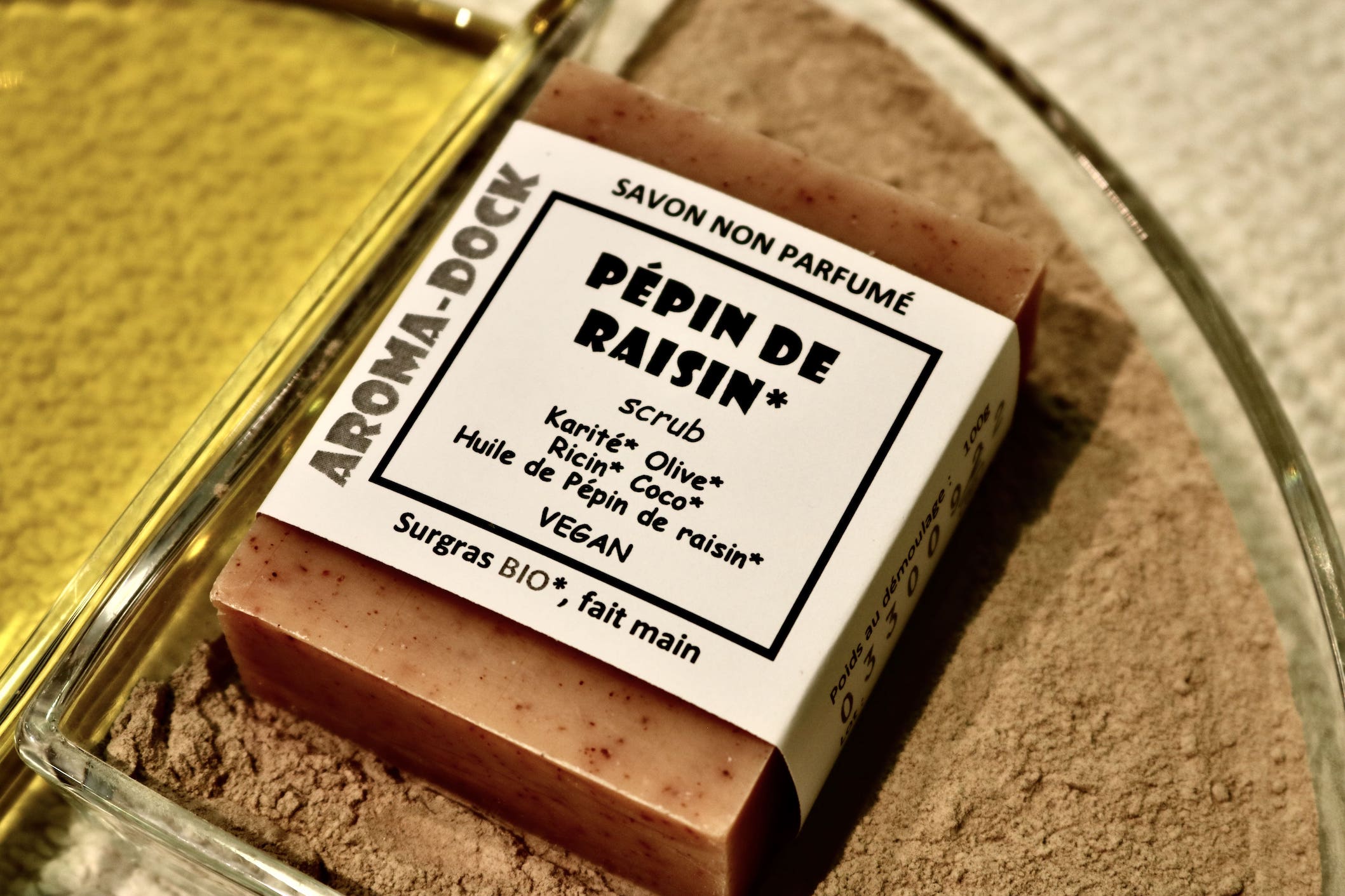 Savon artisanal Pépin de Raisin non parfumé 100g Aroma-Dock certifié Nature & Progrès